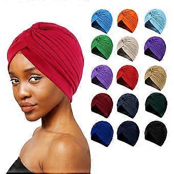4 stk Kvinder Elastisk bomuld Turban Beanie Hatte Soft Print Hår Turban Tørklæde Pre Bundet Hoved Warp Coverings Mode Stretch Sleep Cap til hårtab Piger