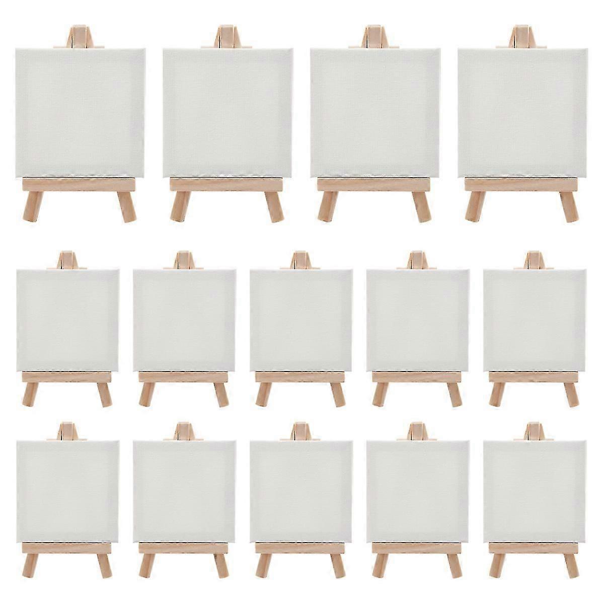 14Pcs Mini Canvas & Easel Brush Set, 4X4 Inch Pre-Stretched Canvas, Mini Painting Kit for Kids