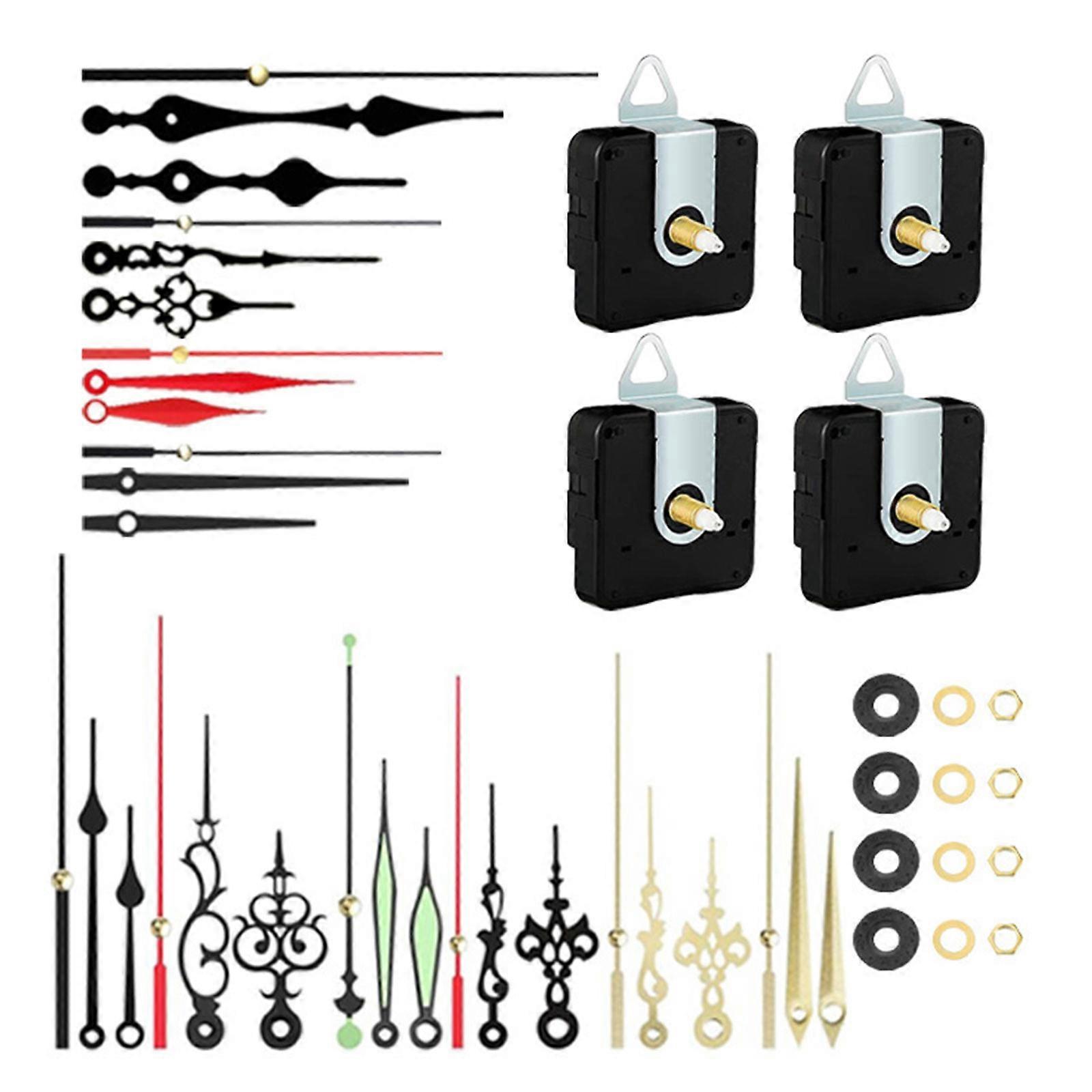 Precisions Clock Mechanism for Crafting 4Pcs Quiet Quartzs Movement with 10 Different Pairs of Hands for Office and Home