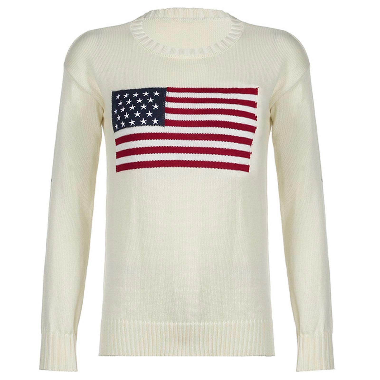 Drapeaux élégants imprimer tricots Pull confortable et ample Pull à manches longues Pull décontracté pour la mode Femmes jaune clair S