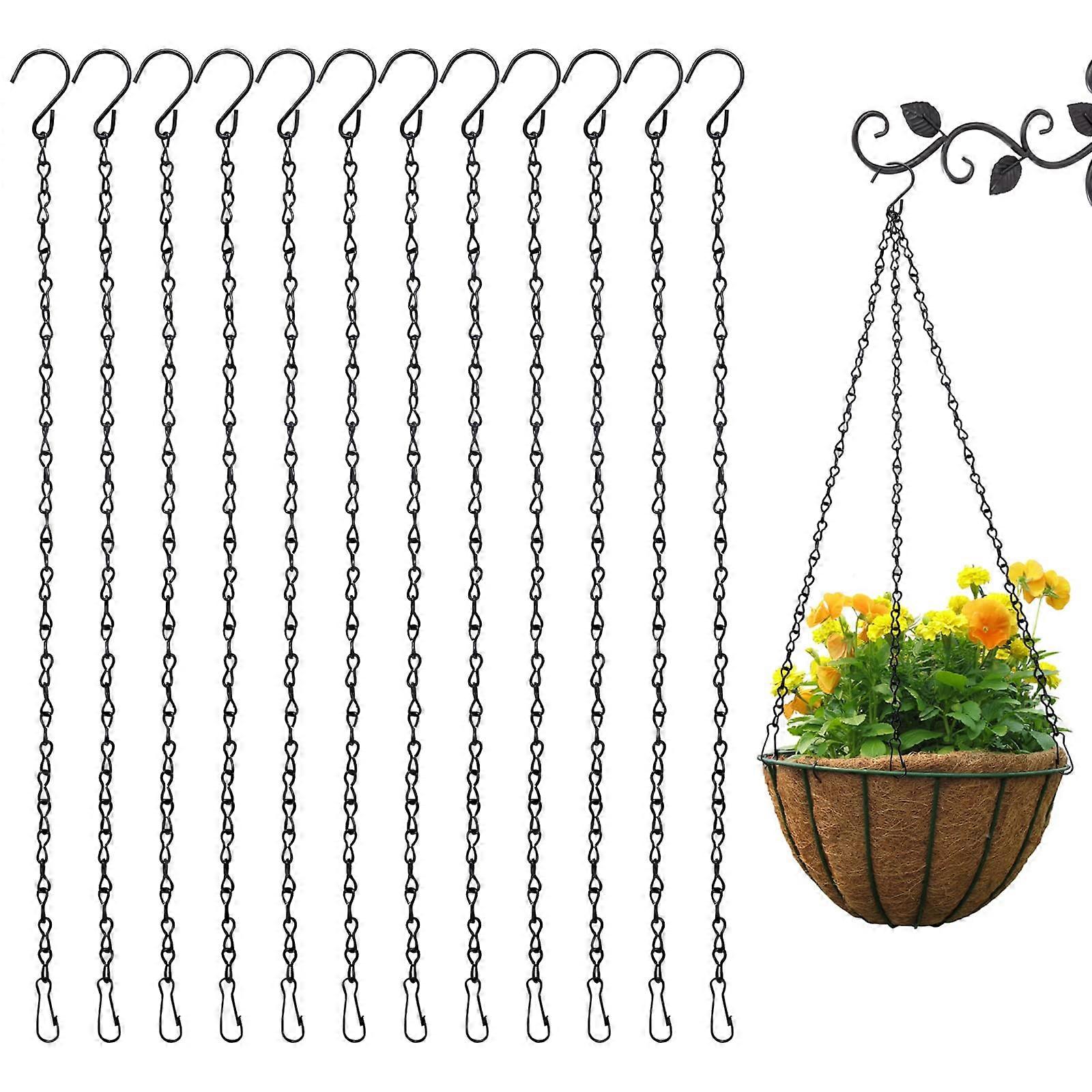 Hanging Basket Chains 50 Cm Metal 3-Strand Chain With Clips & S-Hooks Pack 12 For Pots, Bird Feeders, Lanterns