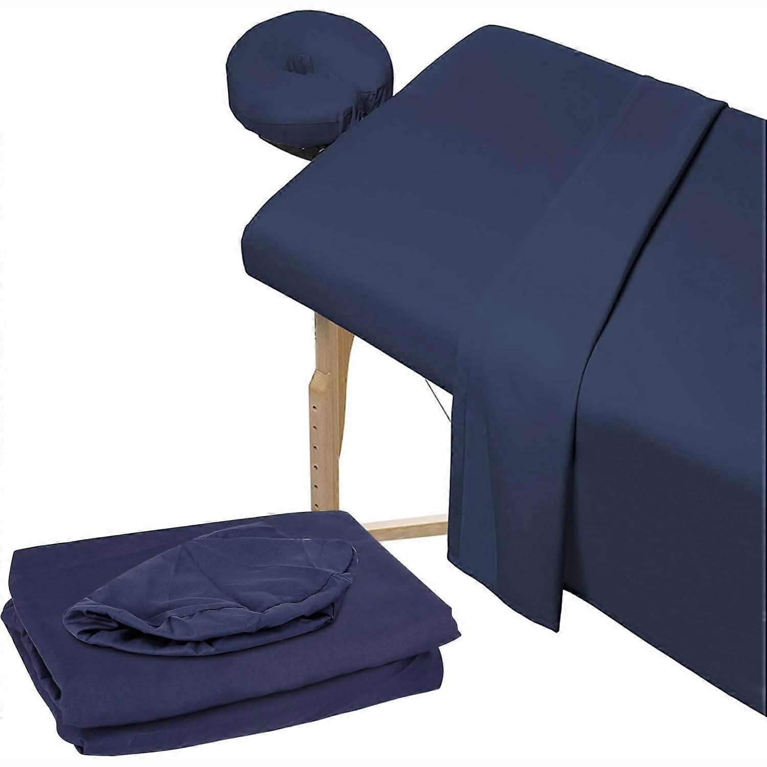 Bedding 3Pcs Set Soft Microfibre Massage Table Sheet Fitted Sheet Face Rest Cover for Spa Beauty Blue