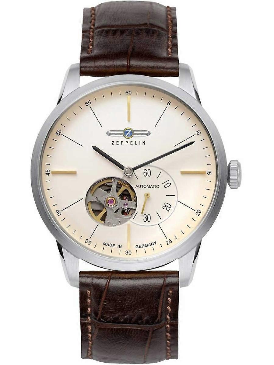 Zeppelin Braun Echtleder Flatline Autom. Open Heart - 7364-5 Herrenuhr