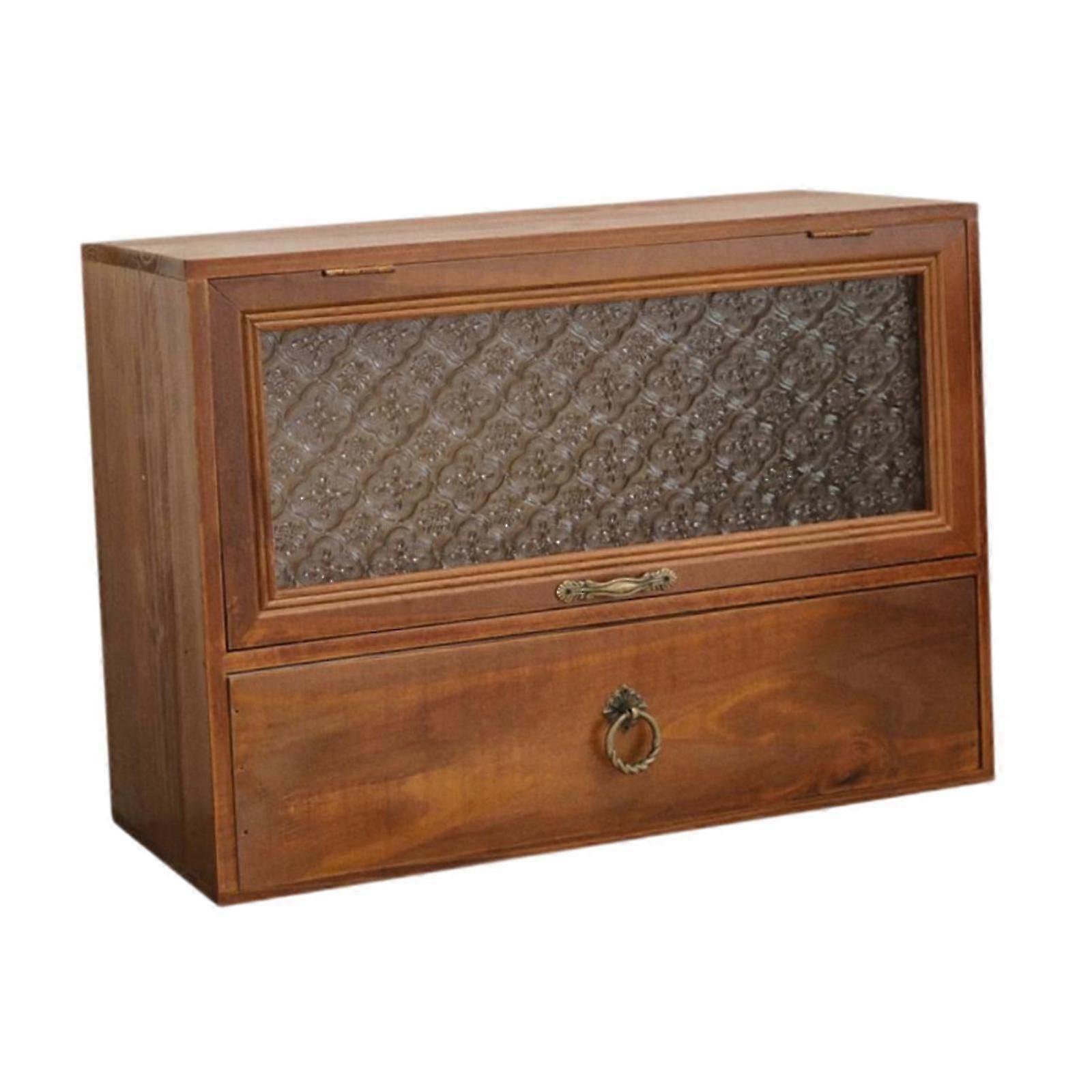 Double Layer Wood Retro Desktop Storage Cabinet For Toys Action Figures Dorm