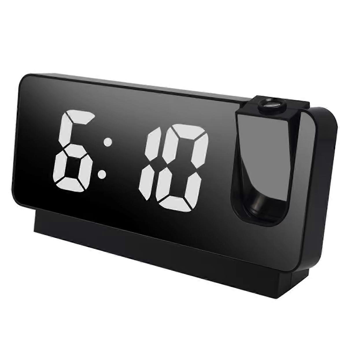 Multifunctional 180 Rotating Projection Alarm Clock, LED Silent Screen, Black Shell