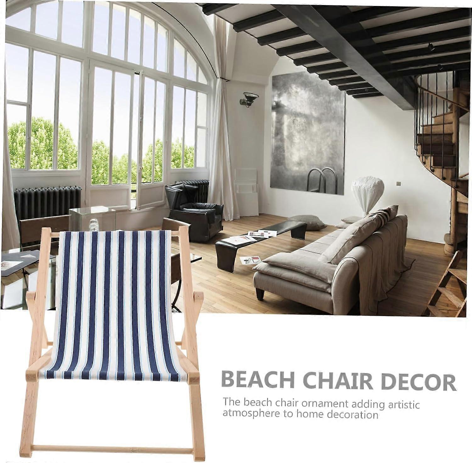 Image showcasing Wooden Decor Large Beach Chair Model 21.5x20CM Stylish Mediterranean ...