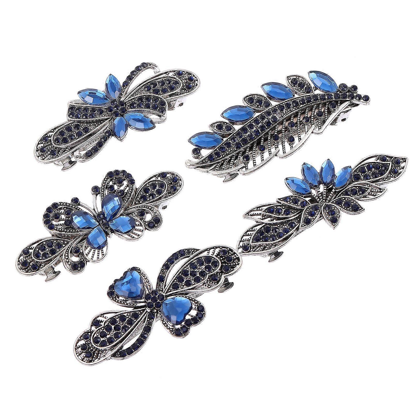 a polished and professional product description based on your input:
**5PCS Rhinestone Spring Hair Barrettes for Women – Chic Automatic Clips