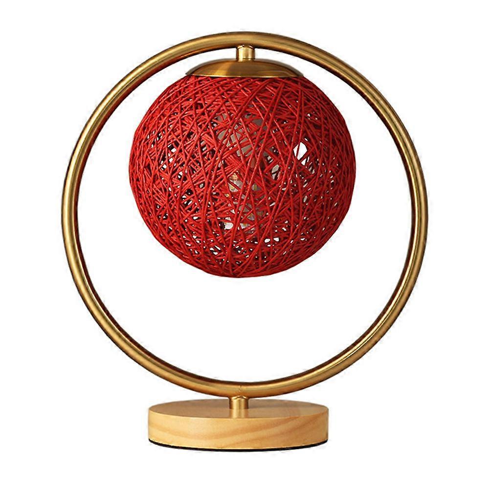 Creative Table Light Rattan Woven Ball Bedside Lamp Homeowners Couples Red 1Pc