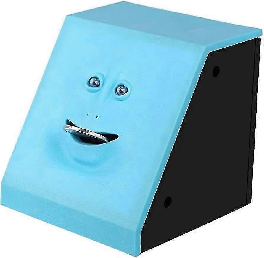 Face Coin Bank Money Eating Coin Bank Battery Powered Monkey Saving Box (Blue)