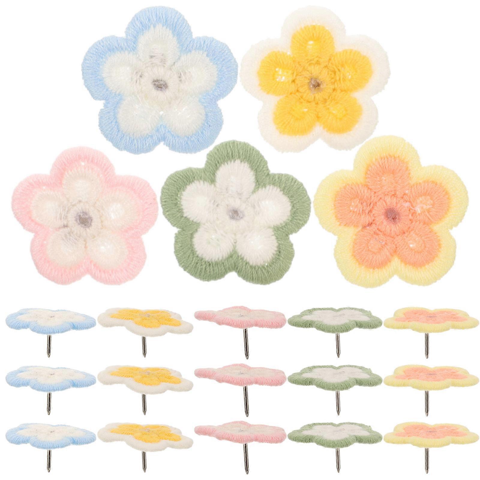 Colorful Push Pins Flower Shaped Thumbtacks Home Accessory Bulletin Board Use Assorted Color 30Pcs