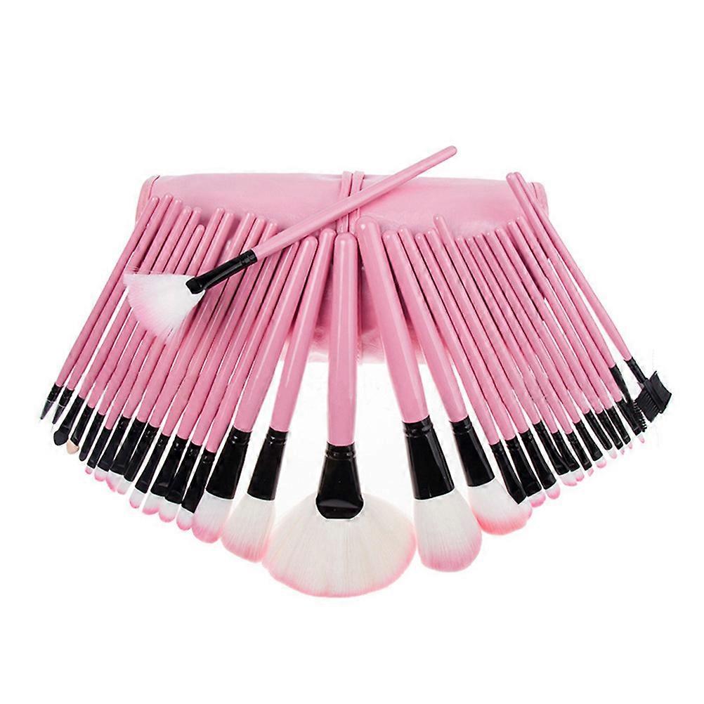 Portable Makeup Brushes Pouch Pink For DIY Users Evening Dating Face Makeup Application 31Pcs