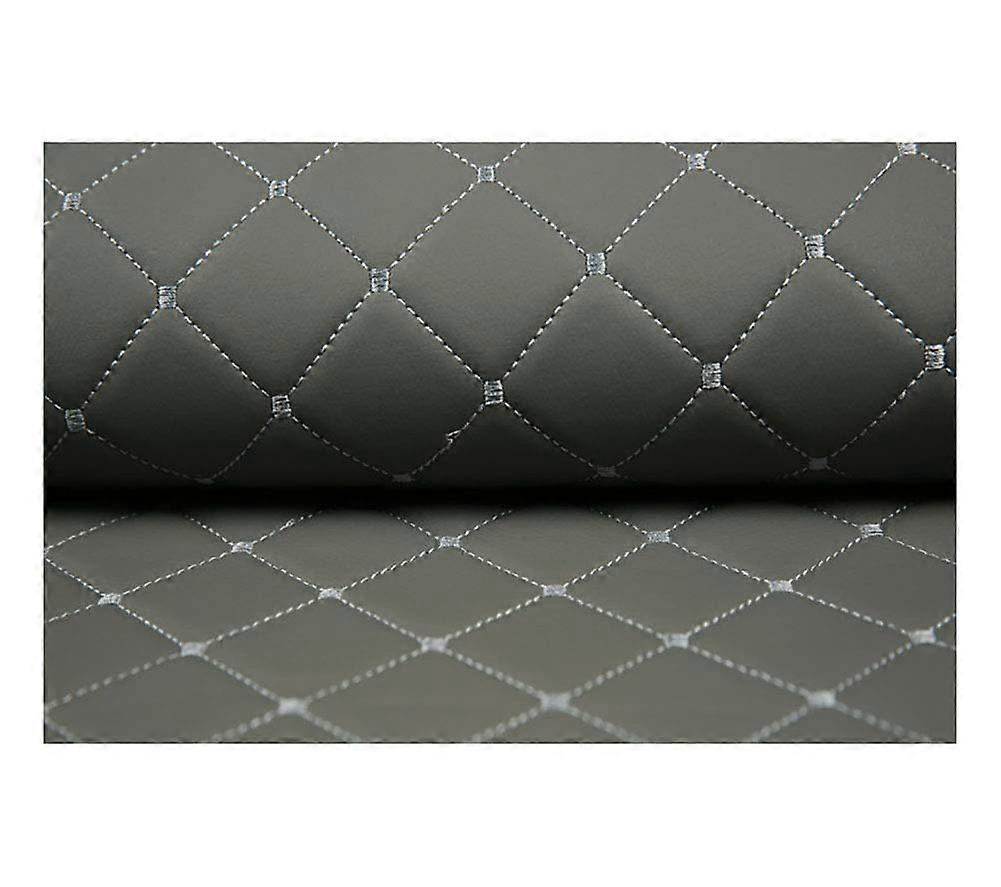 Faux Leather Upholstery Fabric Concept Quilted Laminated, By The Metre, Grey (Gray Square Pattern), 1.43 m x 1 m