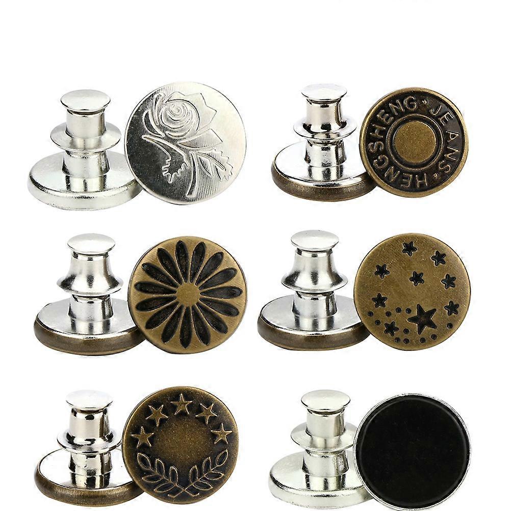 Universal Buckles for Jeans Alloy Detachable Star Buttons Clothing Repair Assorted Color 1.7x1.7x1.5cm Waist Adjustment 6Pcs