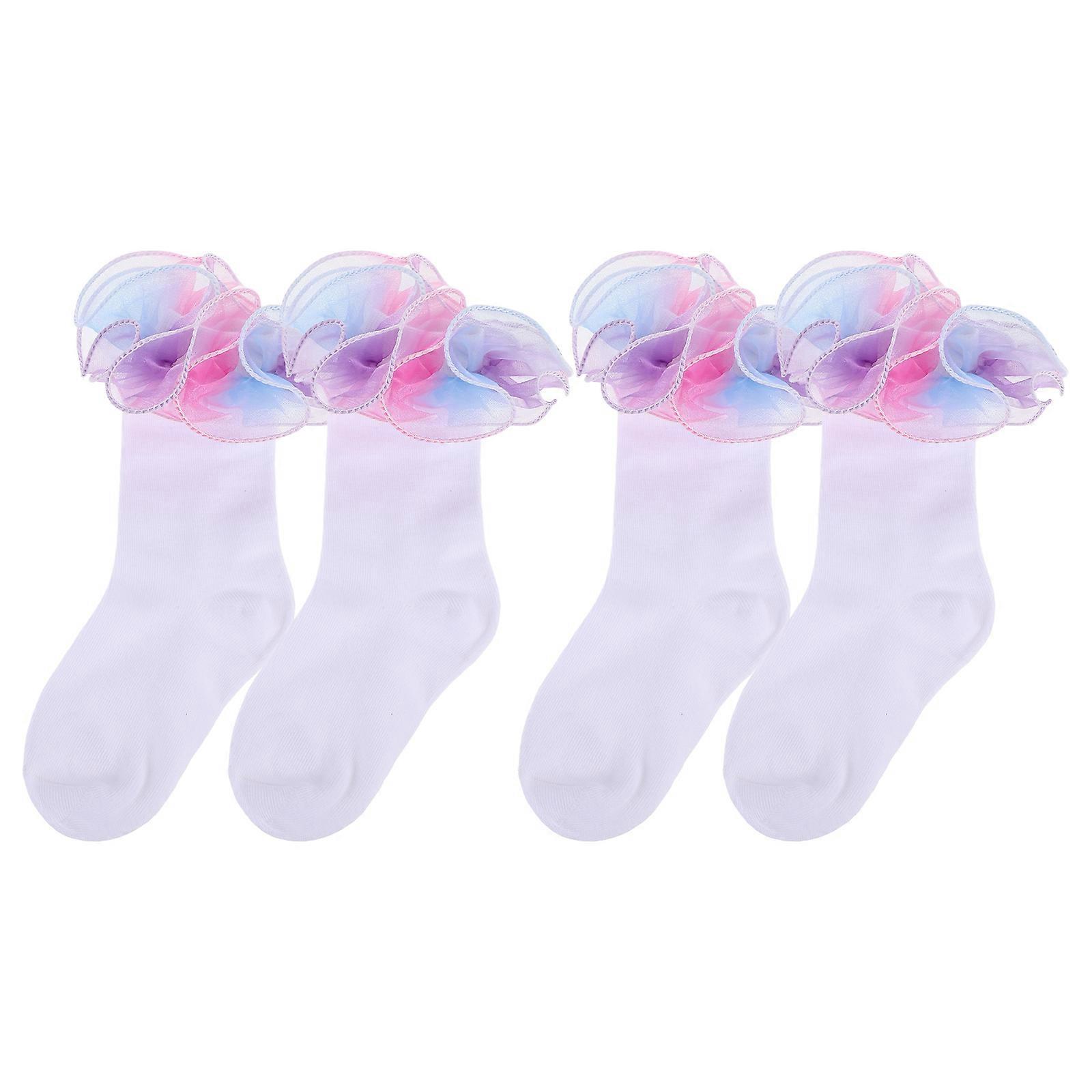 Infant Socks Girls Socks Breathable Princess Style Multi Lace Trim 2 Pairs