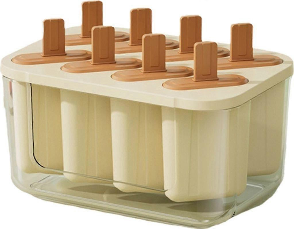 Ice cream mold with 8 grids, ice lolly mold, ice molds, popsicle molds, reusable ice cube molds (beige)