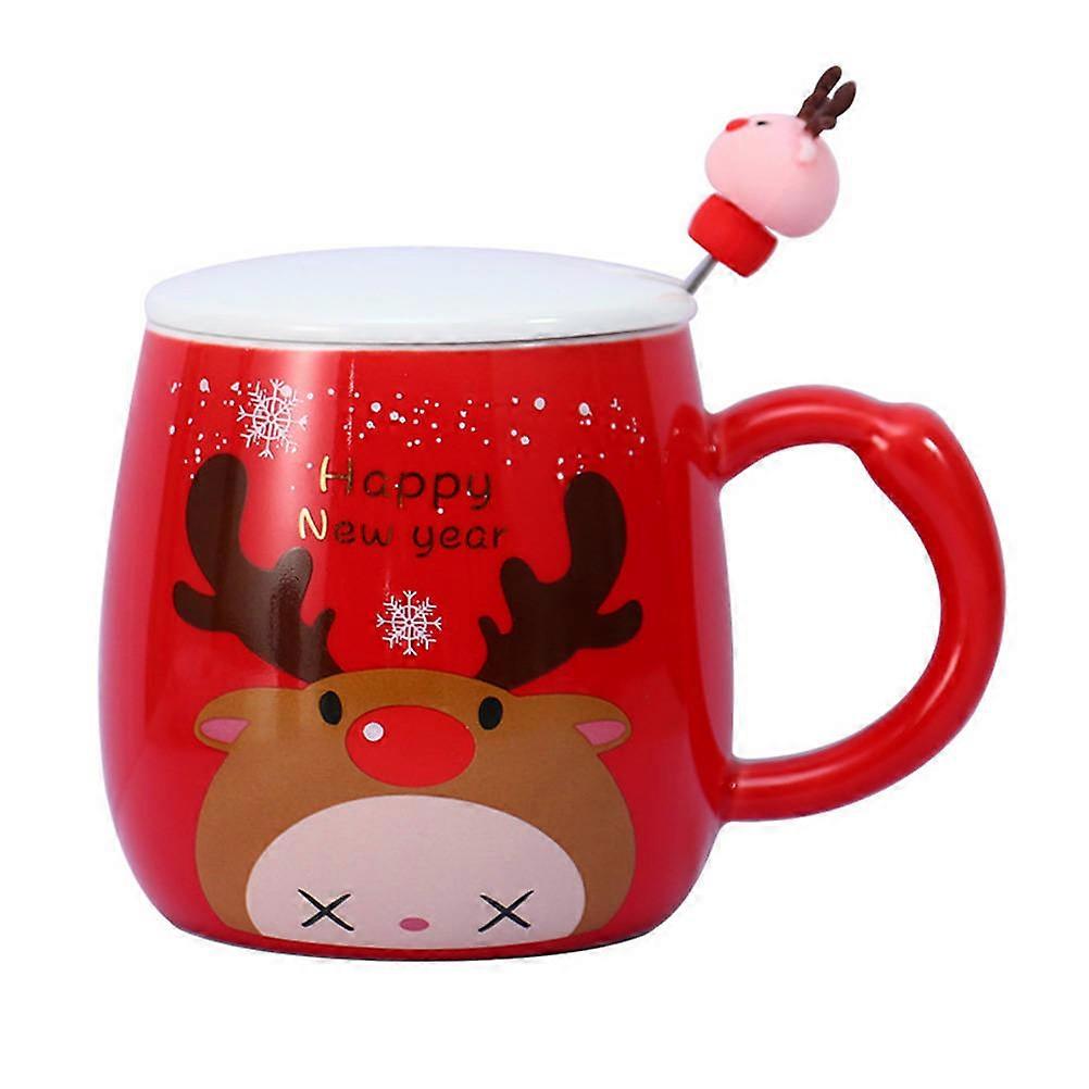 Ceramic Mug Elk Pattern Christmas present for Home Use Red 1Pcs