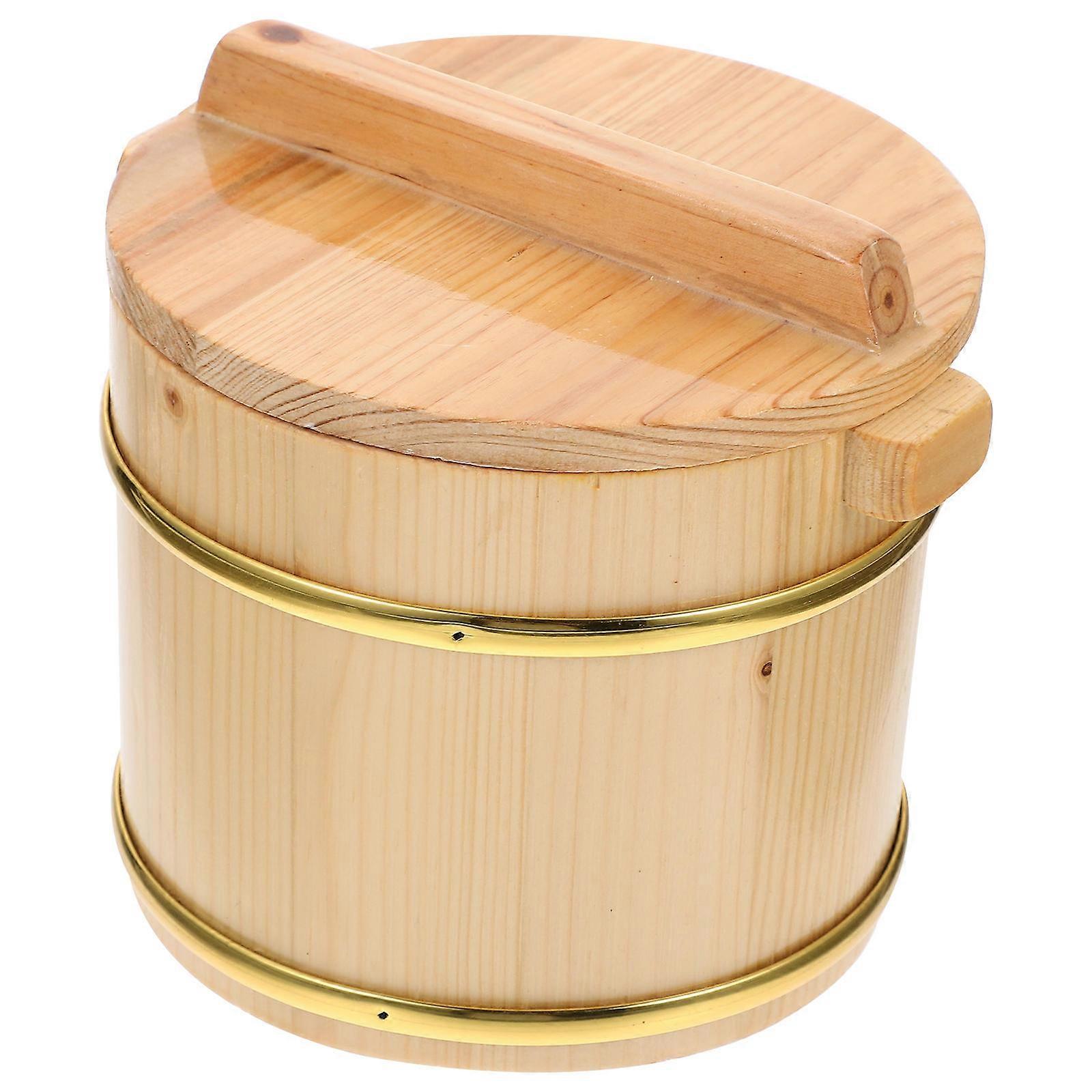 Sushi Rice Mixer Wooden Bucket Food Storage Container Khaki Color 18.00X18.0.0X14.00CM 1Set
