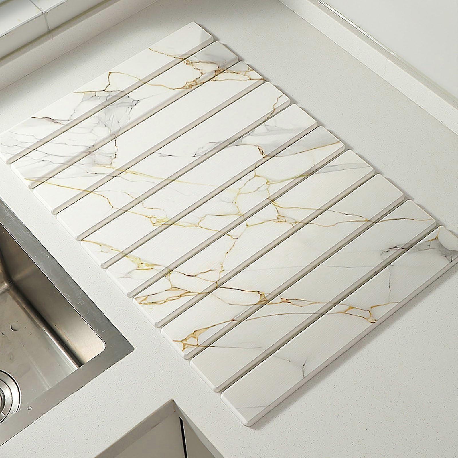 Drip Mat for Dishes 60x39cm, Foldable Sink Mat with Faucet Splash Guard, Quick-Drying Kitchen Mat for Dishes and Cups
