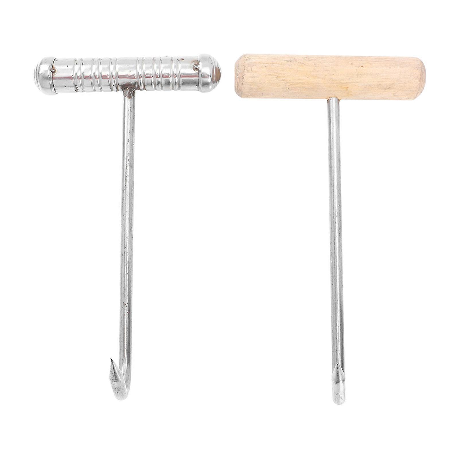 Meat Hooks Hanging Beef T-shaped Handle Meat Bone Hooks Kitchen Use Silver 2Set