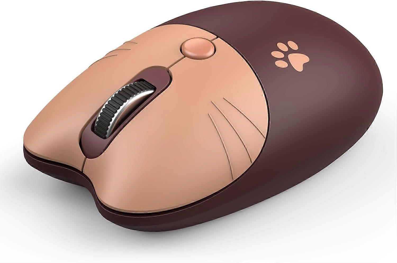 2,4 GHz Wireless Cat Mouse Silent Mouse mit USB-Empfänger, 3 einstellbare DPI, kompatibel mit Laptop, PC, Notebook, Computer (Kaffee)