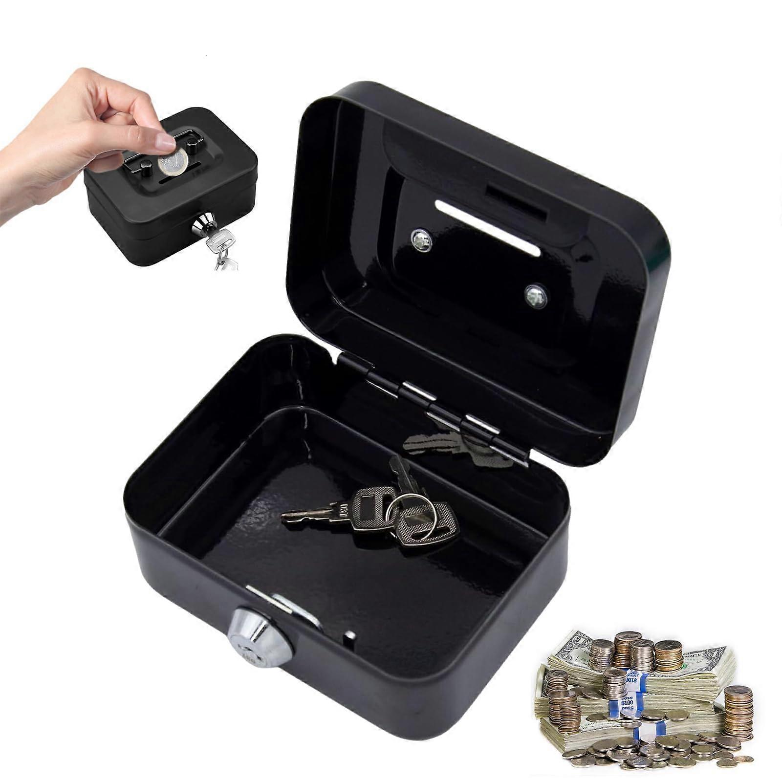 Metal Locker Money Box with Key Lock, 2 Keys (Black) 11.5x8.5x5.8cm