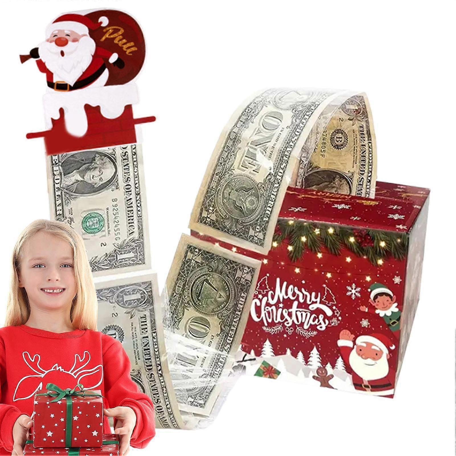 Christmas Money Pull Box, Cash Box Holder, Holiday Money Box, Festive Cash Box for Parties, Gifts, Gatherings Red/White