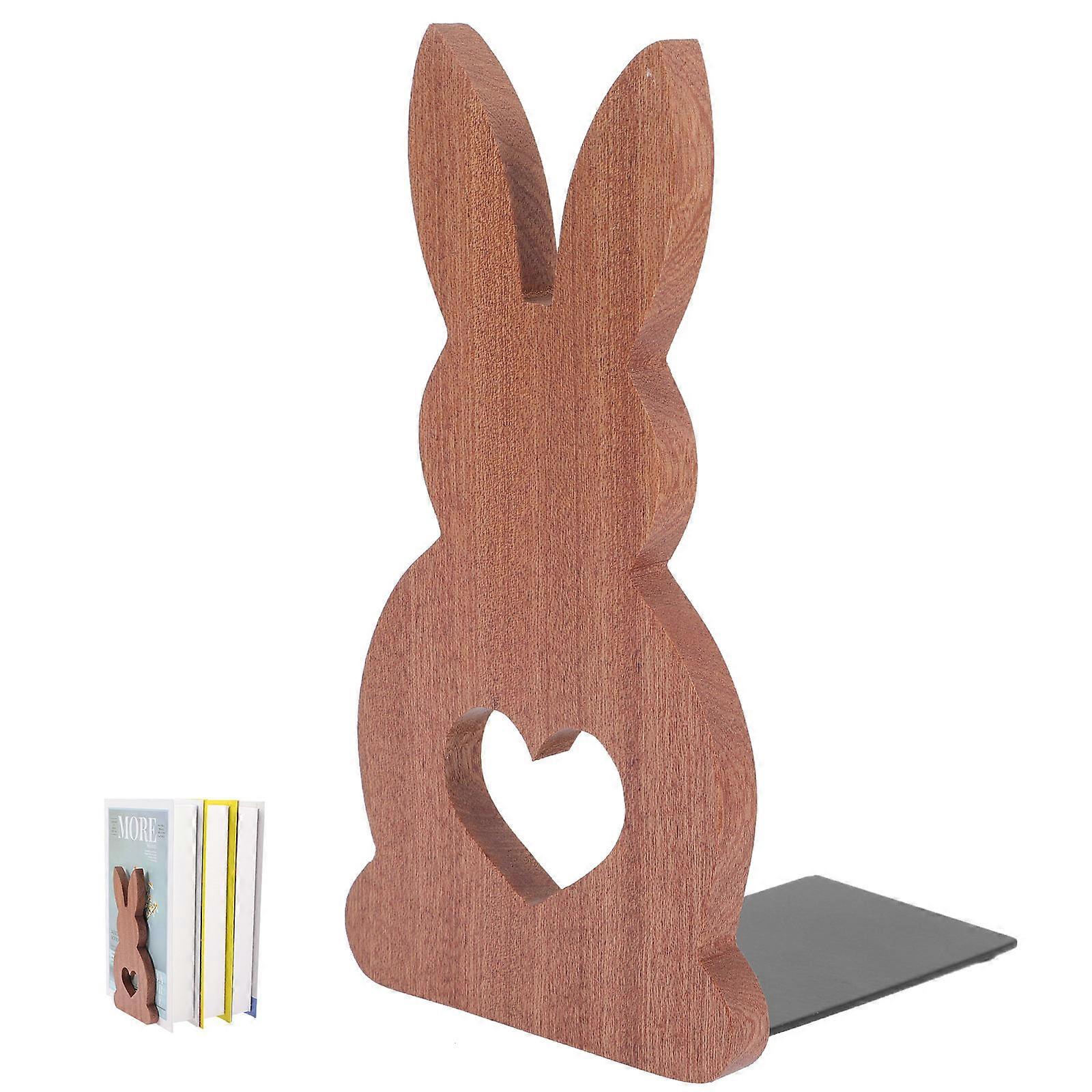 Shelf Cartoon Rabbit Shape Bookend Wooden And Iron Library Decorative Use 17x10.9cm 1Pack