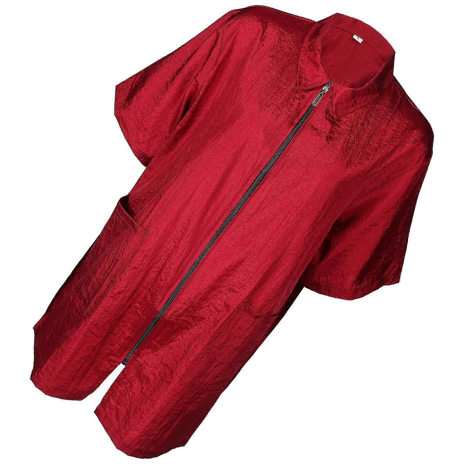 Short Sleeve Salon Smock Simple Design Work Clothes for Man Woman Red L Durable Easy to Clean 1Set