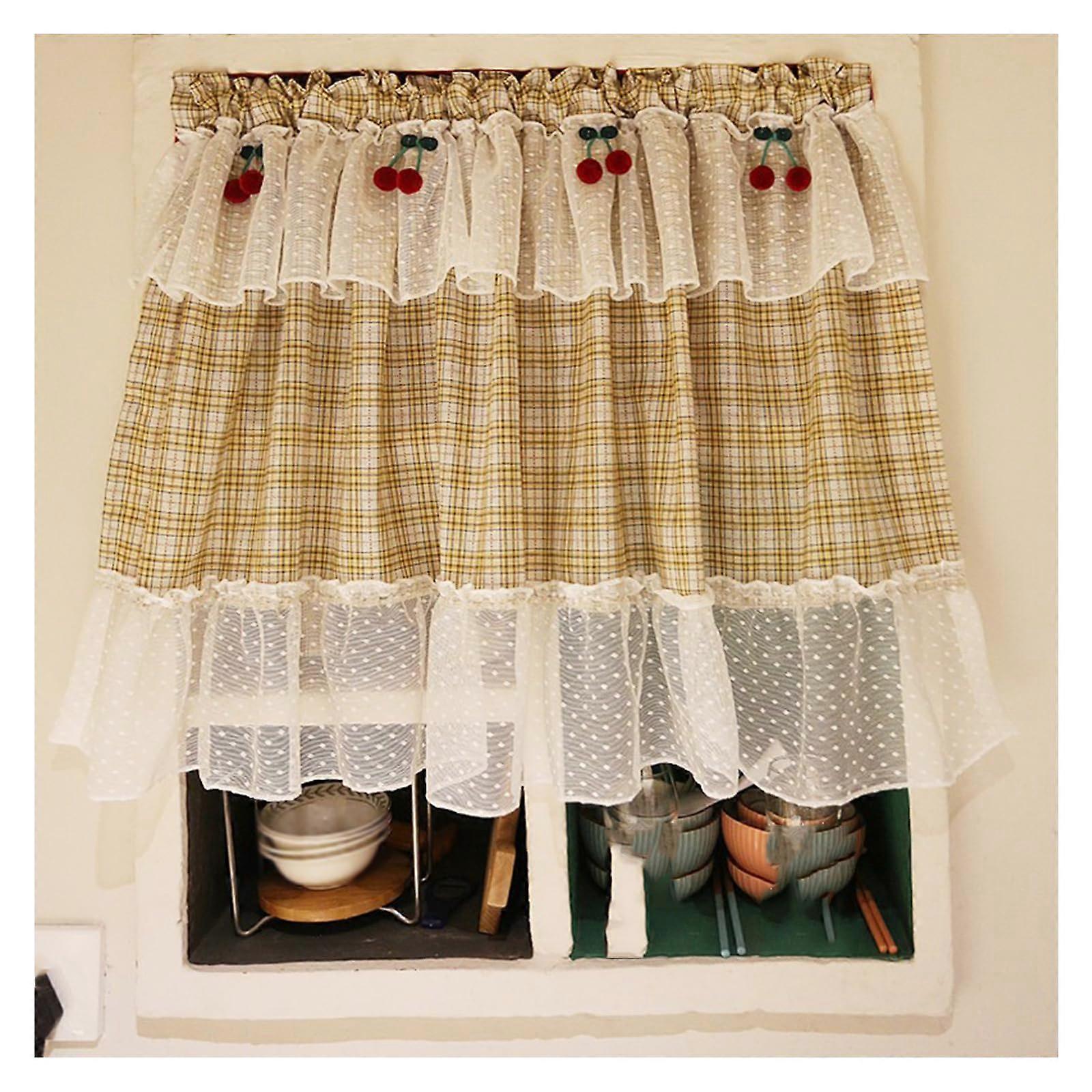 Half Transparent Window Curtain, Country Style Short Curtain for Privacy, 135x150cm Yellow, Stangendurchzug for Bedroom and Caravan