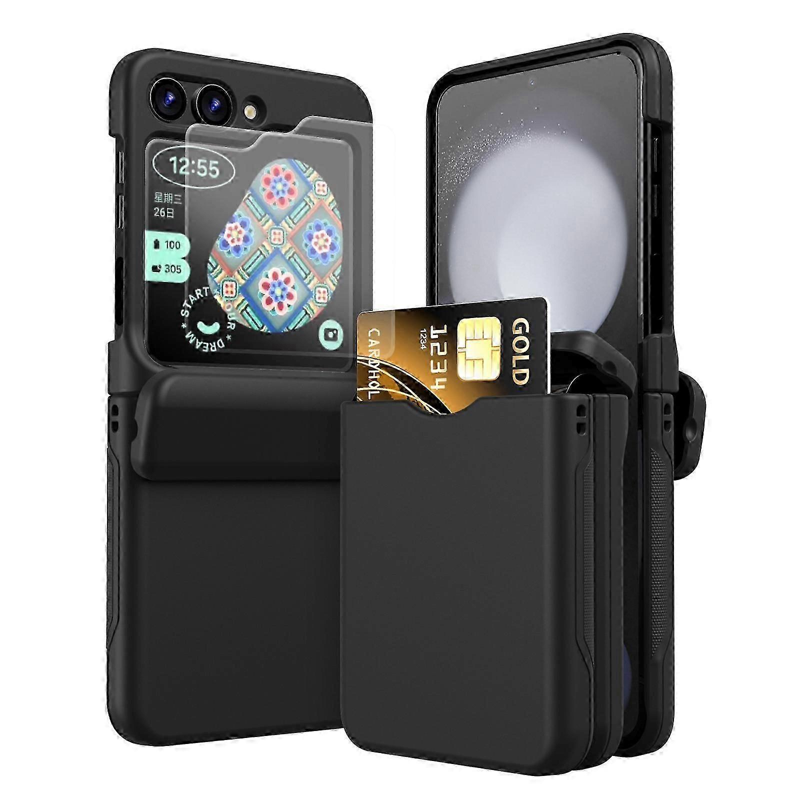 for Galaxy Z Flip 6 Case Cover with Card Slot, Hard PC Rugged Hinge Covered Case Hinge Protective Full Coverage Case Hinge for Flip 6