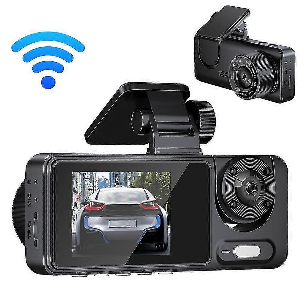 3 Cameras Dash Cam Multi-Language Clear Car Rearview Mirror Car Video Recording Camcorder Wide Angle Car Camera Recorder Auto Safety Driving Recorder