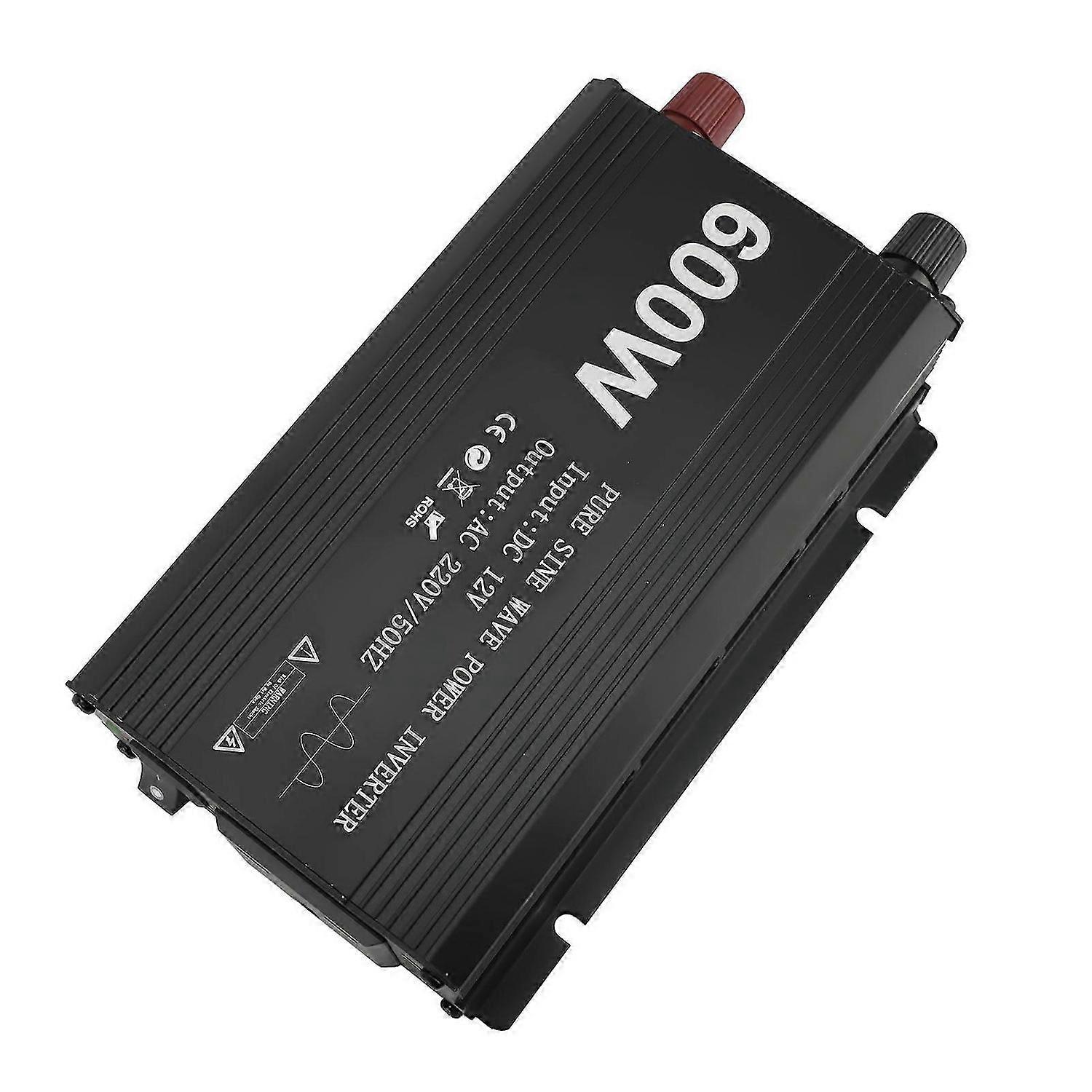 600W Power Inverter Pure Sine Wave Portable DC to AC Converter for Car Use 12V Input Aluminum Alloy 230V GB Plug