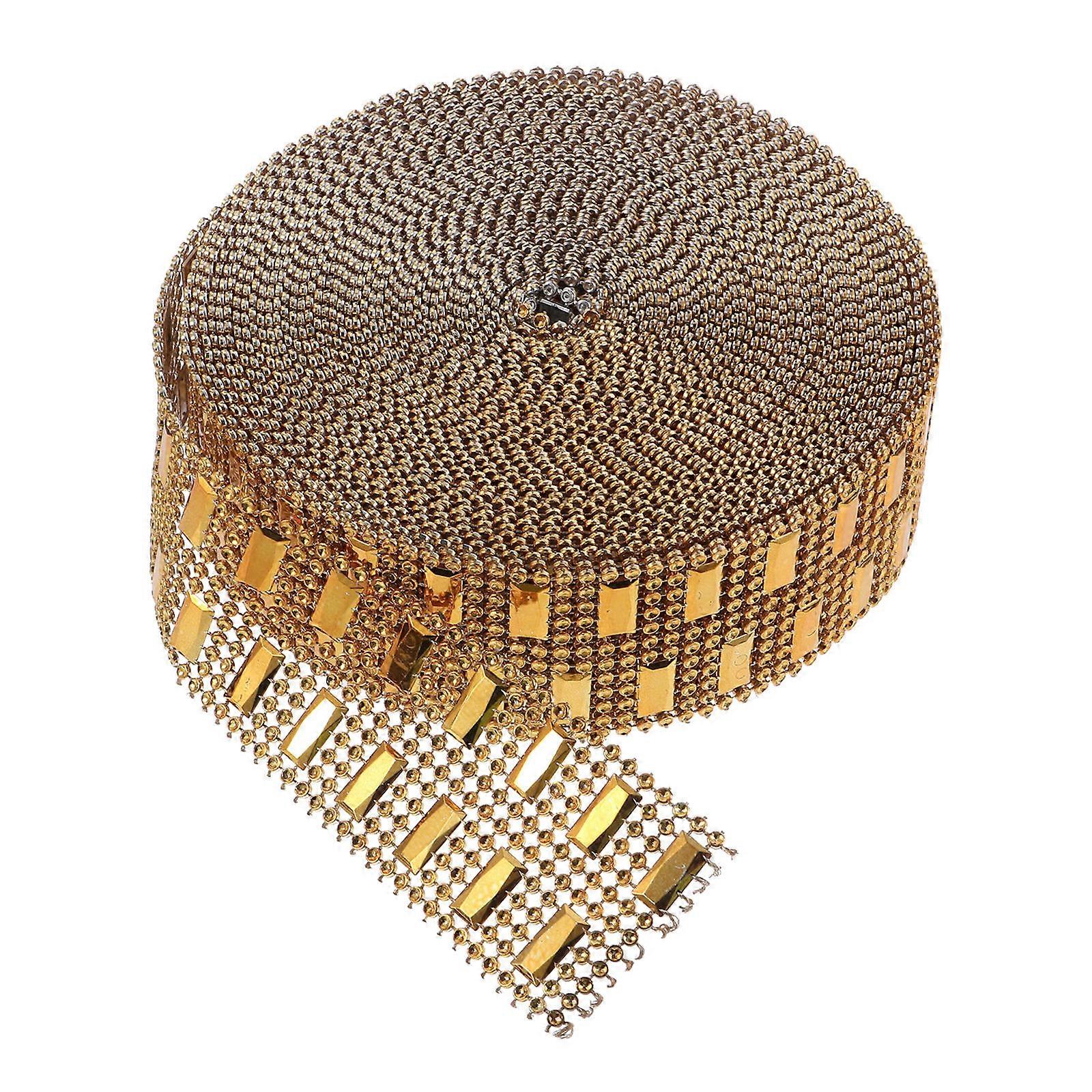Rhinestone Ribbon Trim Rhinestone Diamond Ribbon Craft Enthusiasts Event Decorators Golden 2.8X910CM Sparkling 1 Roll