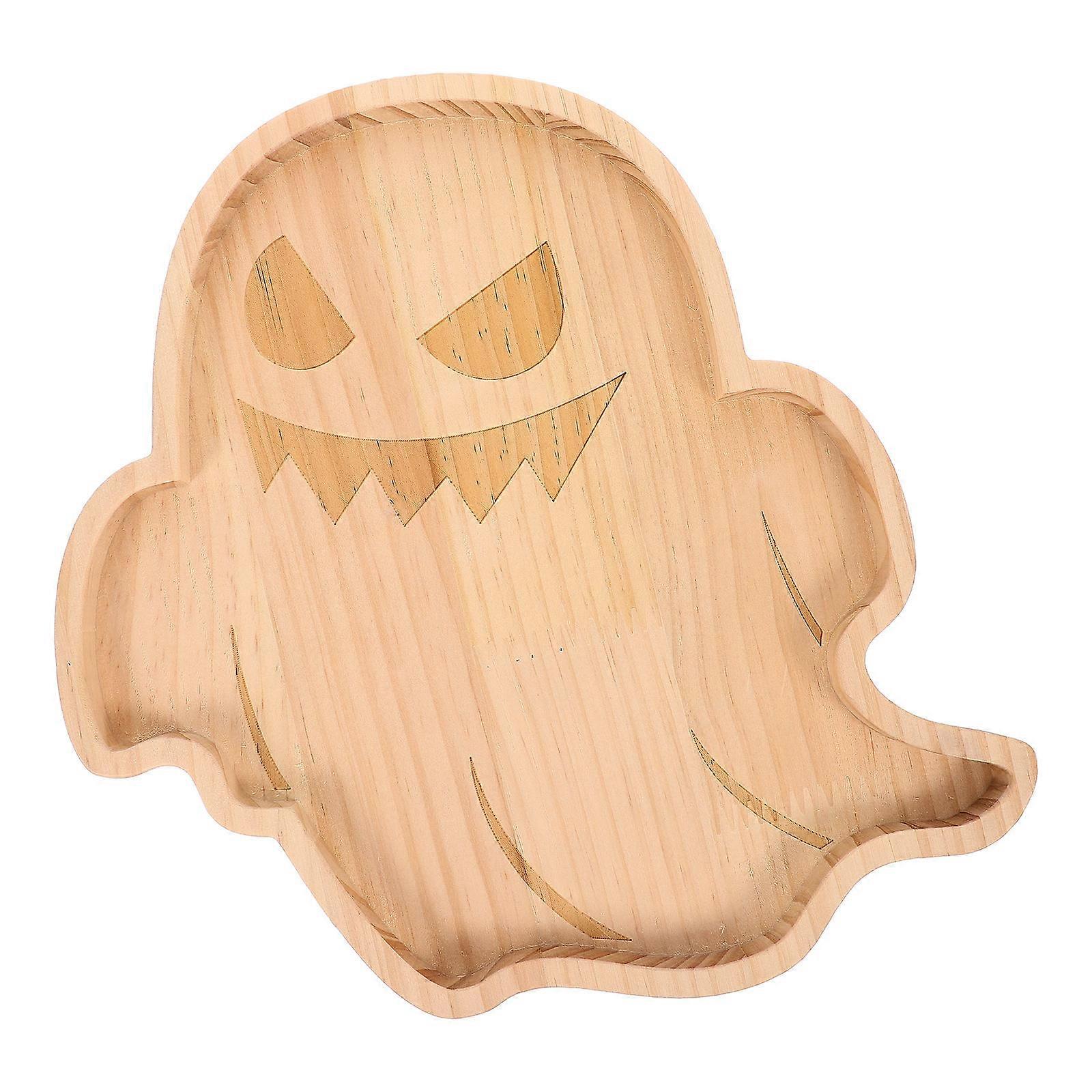 Ghost Serving Platter Wood Plate Halloween Party Favor Minimalist .4×9.1×0.6in For Guests 1 Piece