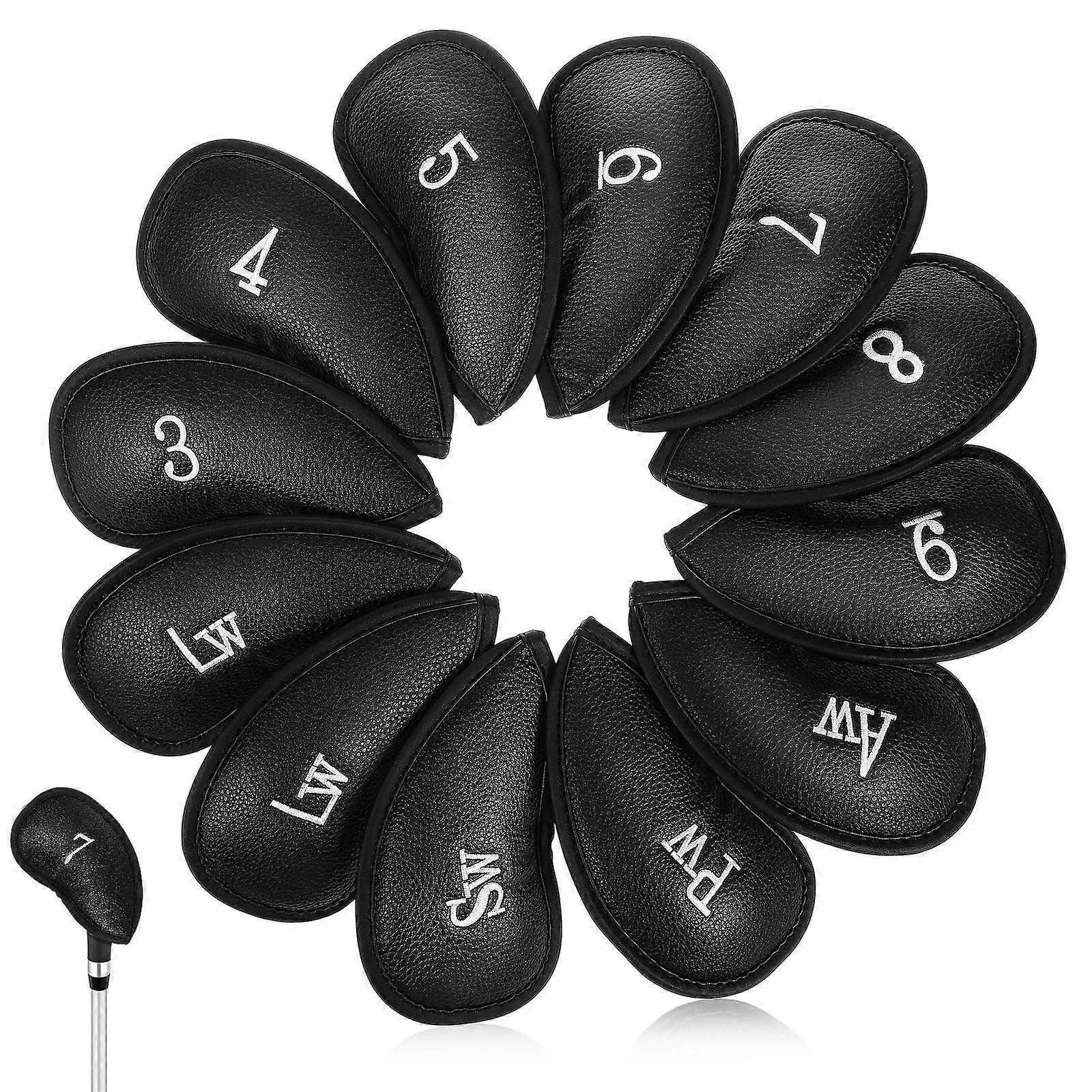 12pcs Durable PU Golf Club Head Covers with Club Numbers for Easy Identification – Portable Protection for Irons & Putters – Essential Golf
