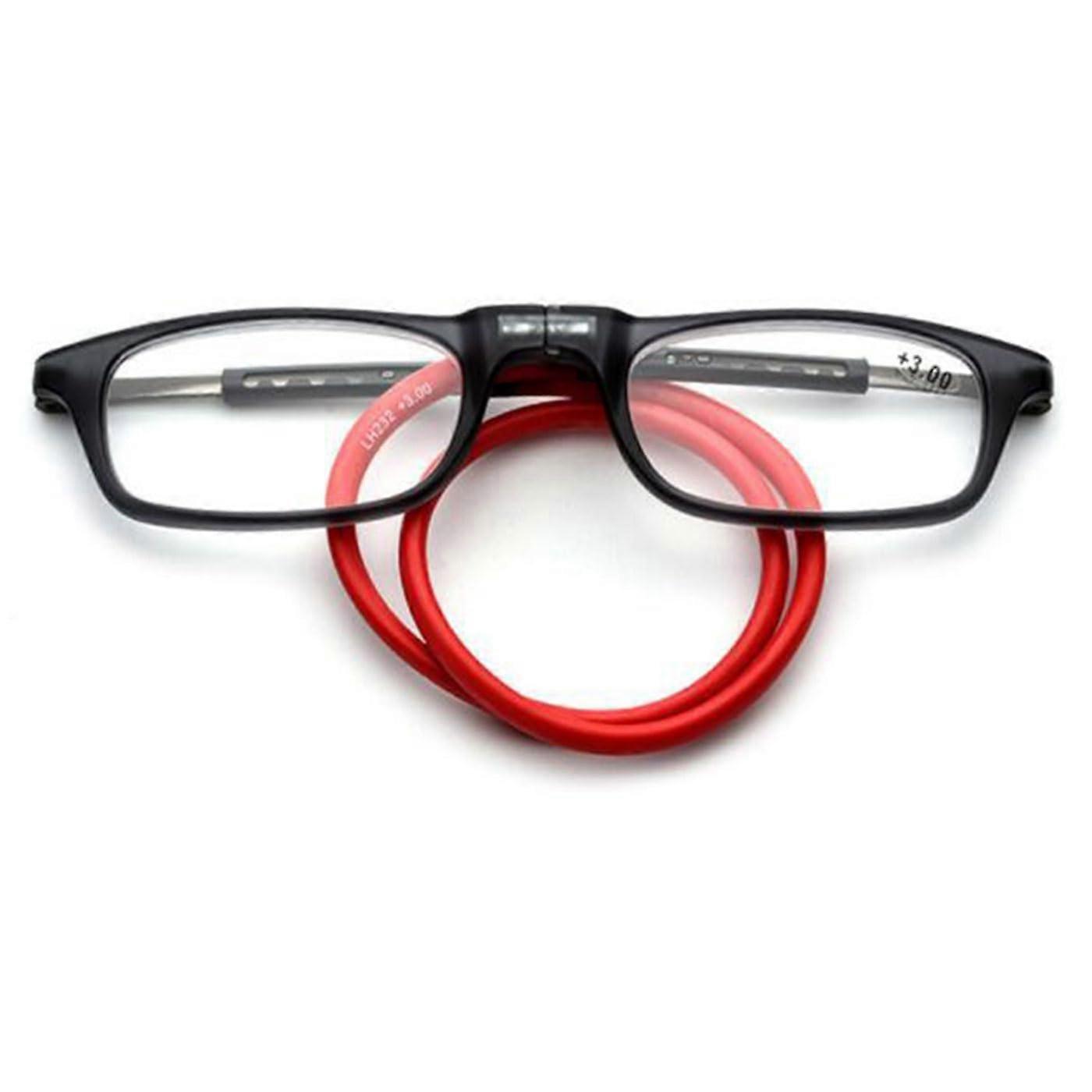 Reading Glasses Magnetic Bridge Foldable With Adjustable Straps Unisex Small 1.0 Diopter Flexible Headband Black Red