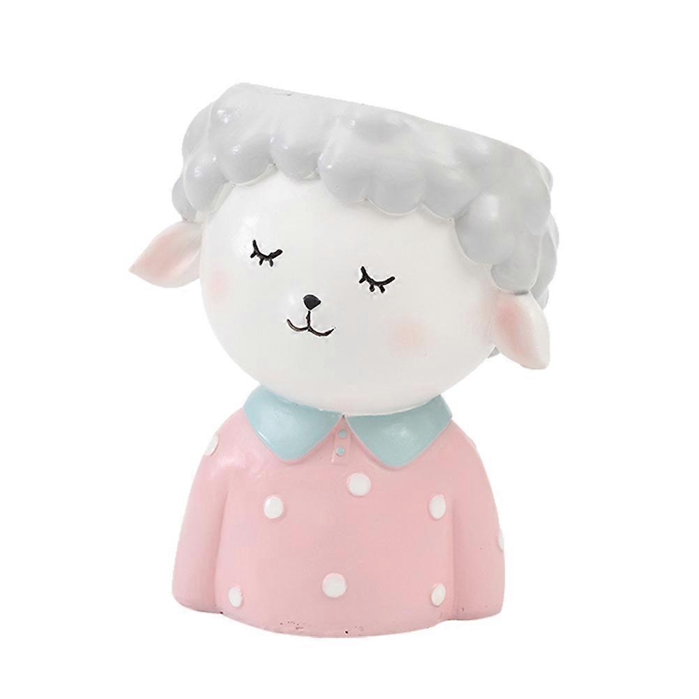 Cartoon Animal Planter Resin Material Sheep Shape Home Decoration 7.00X7.50X7.50CM Large Capacity 1Pack
