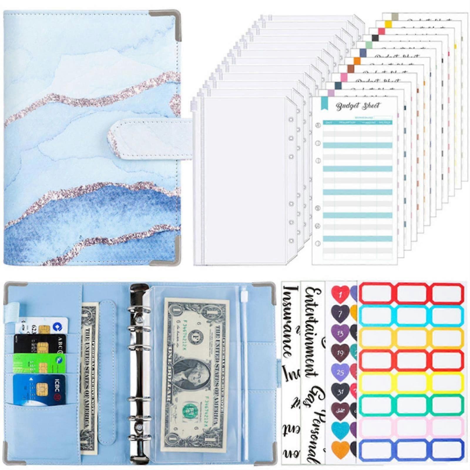 A6 Budget Organiser Binder Money Envelope System With Zip Pocket, Loose-Leaf Notebook, DIY Diary Planner, Expense Sheet