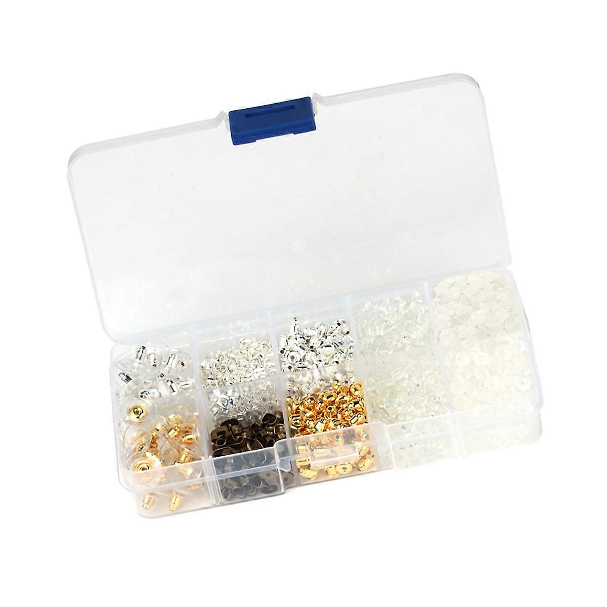 1040pcs Earring Backs Assorted Metal Silicone Ear Backings Earrings Secure Support Backs Kit with 10 Grid Organizer Box