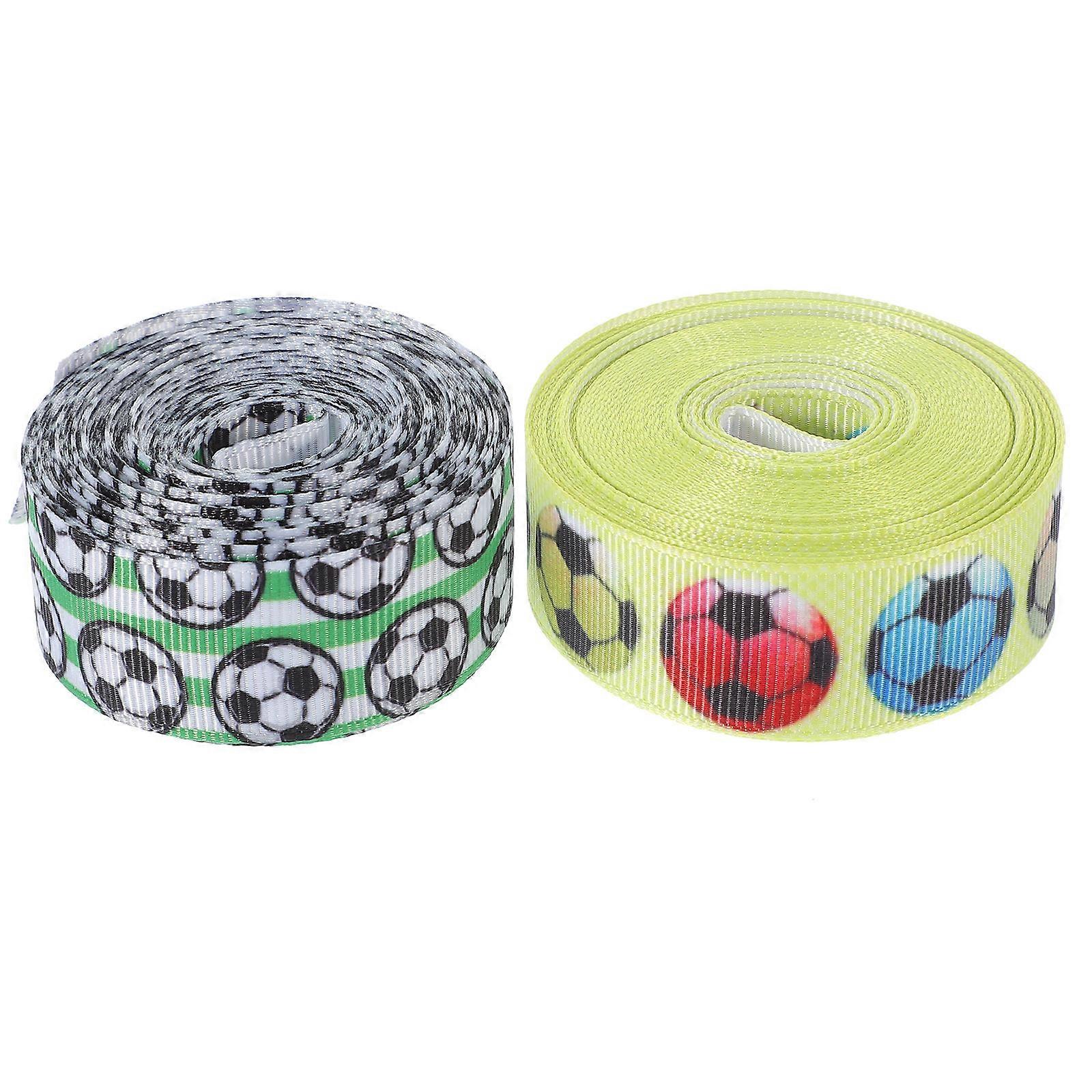 2 Rolls Wide Long Soccer Ribbon Multi Use Gift Wrapping Craft DIY Ribbon for Bouquets Cake Party Decorations Cloth Material