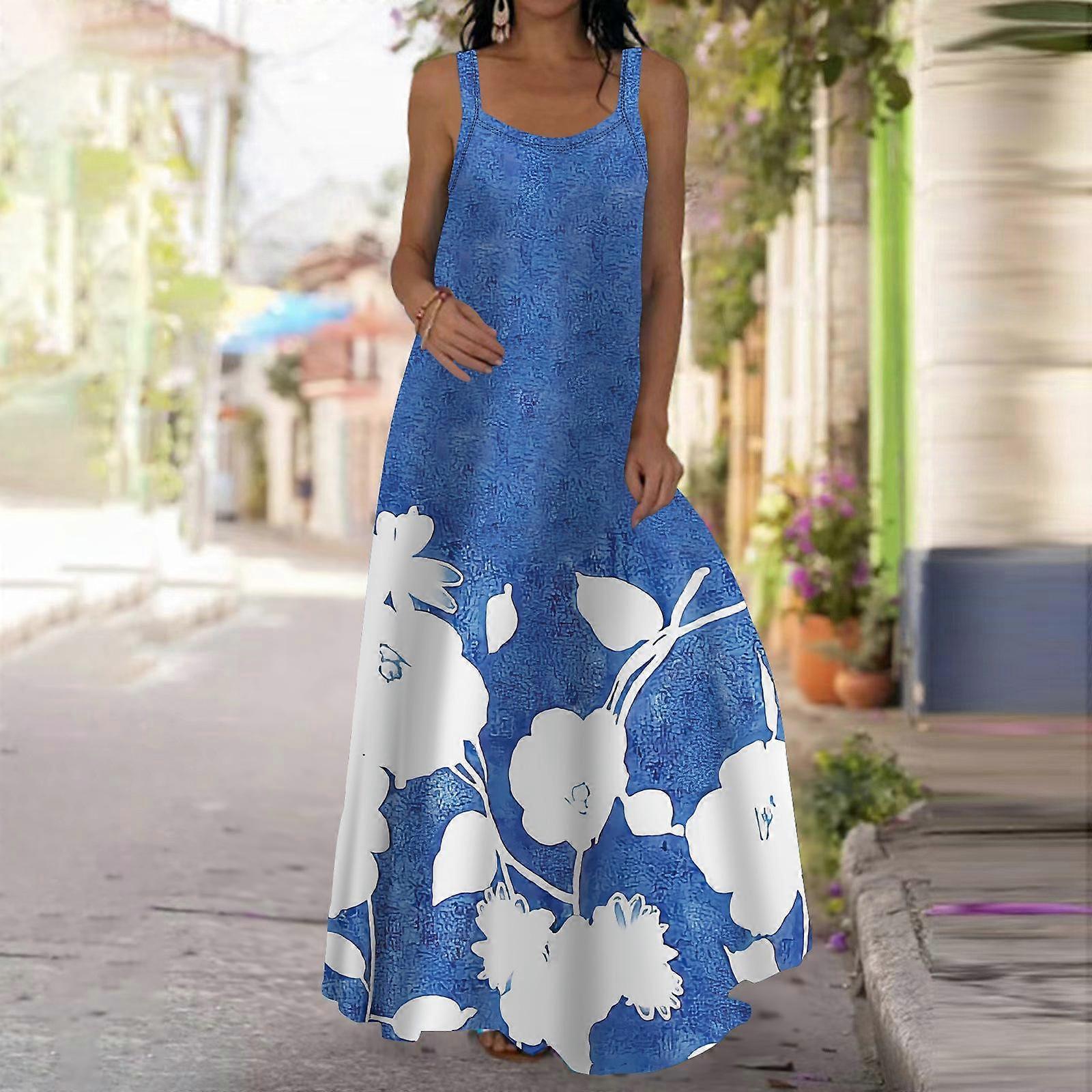 Naisten Slip-mekko Maxi Pitkä mekko Keltainen Ruusukuvioinen Mekko Kevät ja kesä Vapaa-aika Loma