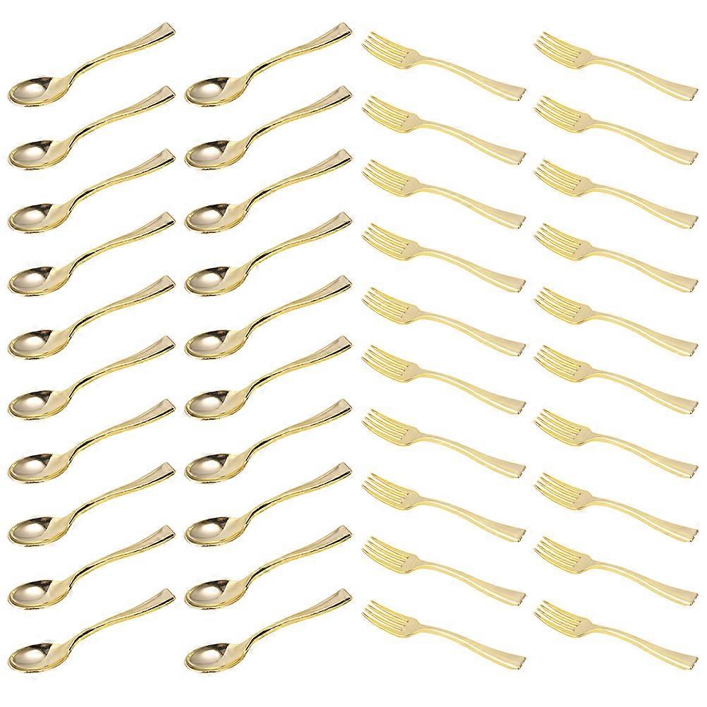 Golden and Spoons Set Smooth and Safe for Home Use Perfect for Desserts and Parties 48Pcs