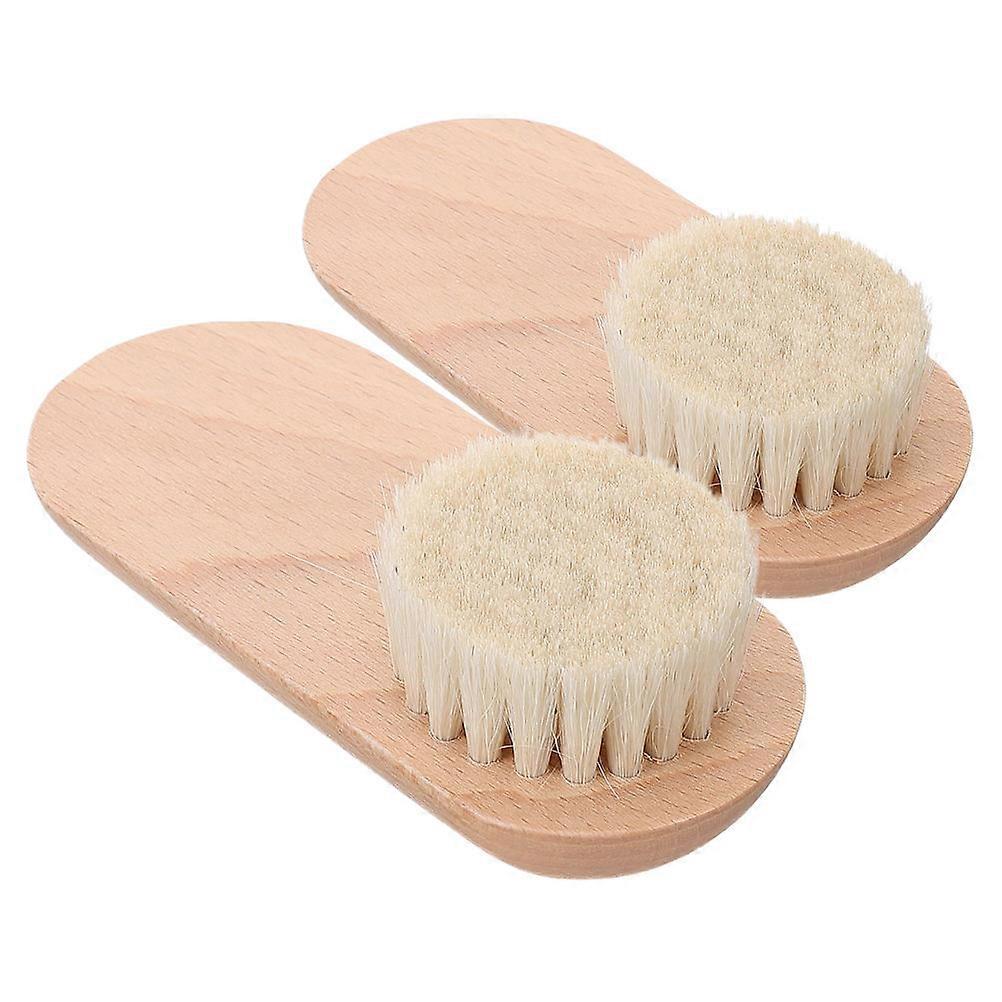 Beige Wooden Nail Brush for Cleaning Fingernails Soft Wool Head Multifunctional Home Use 2pcs
