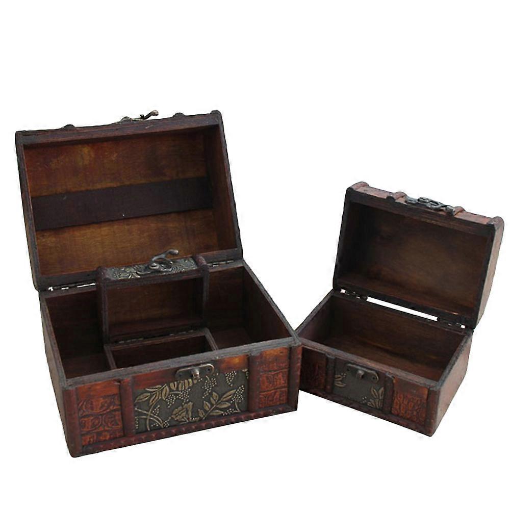 Wood Crafted Box Jewelry Storage Dark Brown Rectangular Shape Protection 3Pcs