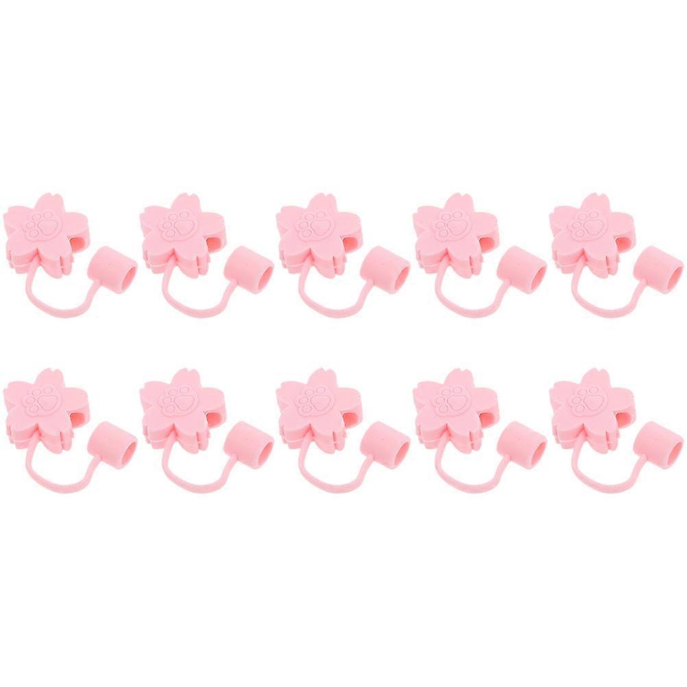 Straw Caps Covers 10Pcs For Children And Families Daily Use Pink Color Splashing Proof Silicone Material Design