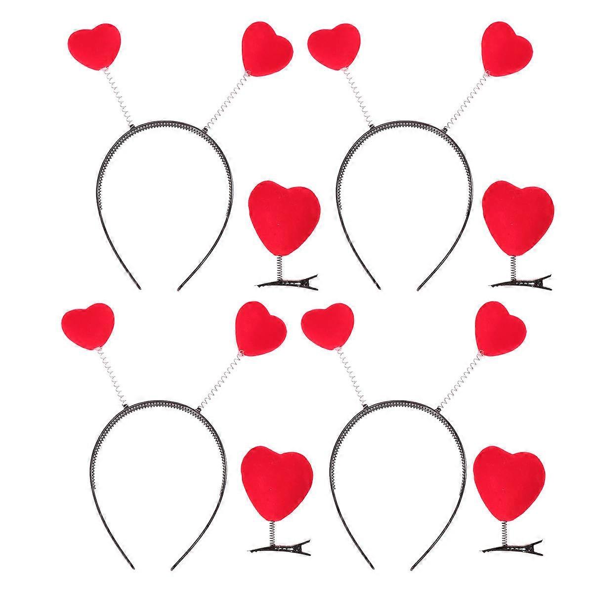 Lovely Heart Headband and Hair Clip Set for Parties in Red Color Lightweight Plastic Material Foam Flocking 4 Headbands 4 Hairpins