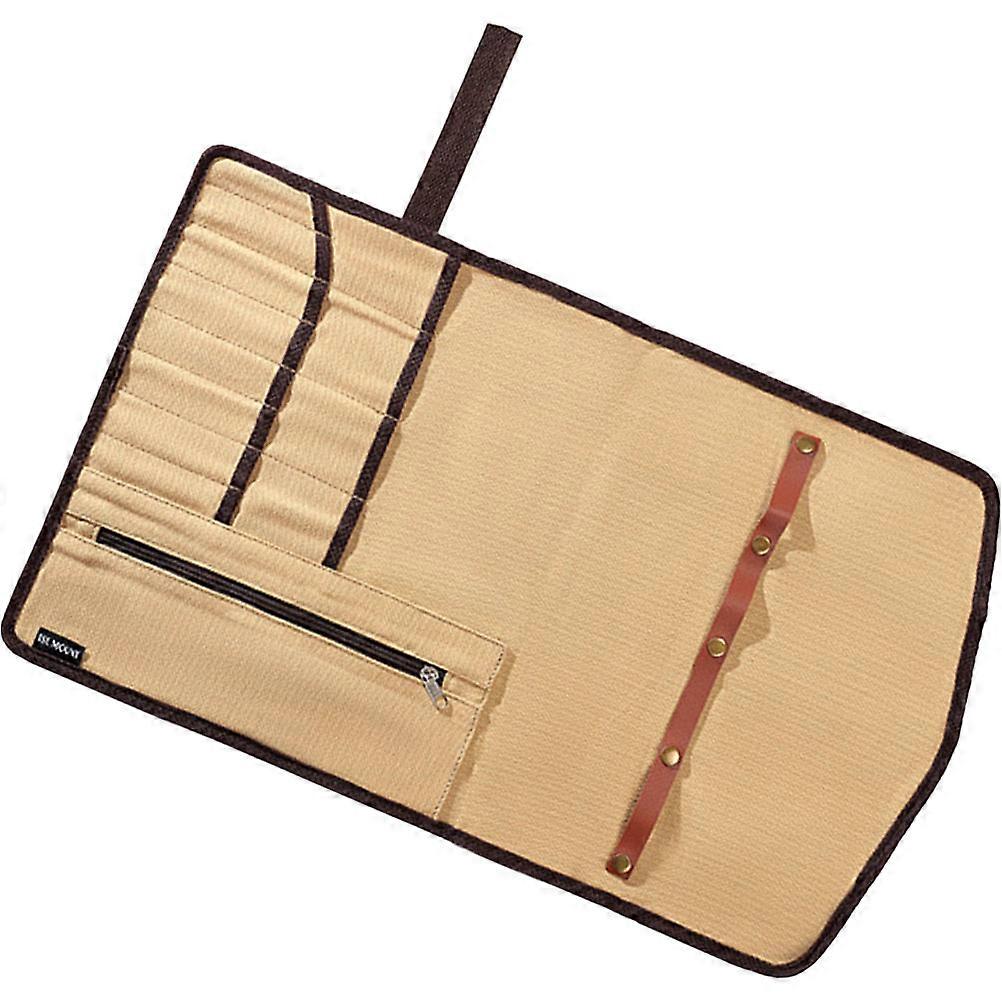 Khaki Camping Cutlery Bag Portable Outdoor Tableware Organizer Multi-Pocket Structure 1Pack