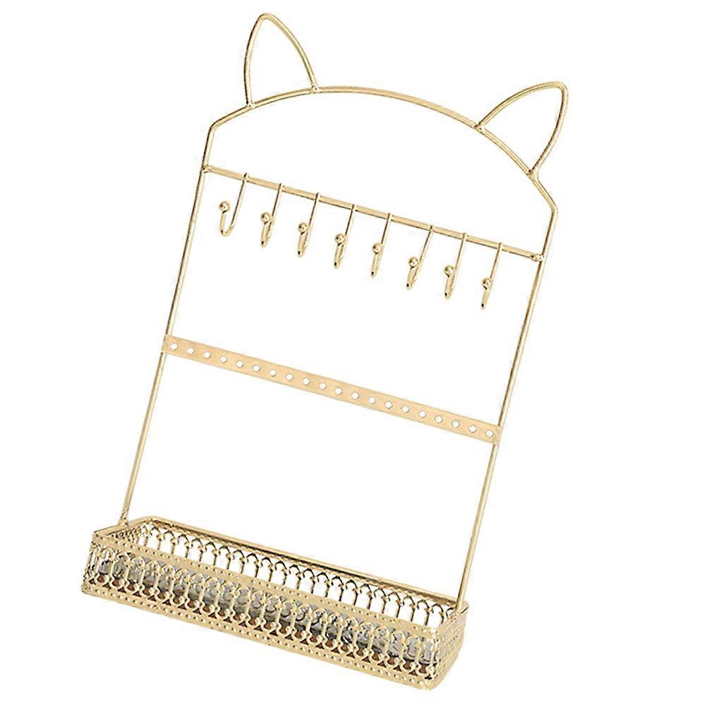 Creative Cat Ear Shape Jewelry Storage Rack For Women Ideal For Desktop Use In Elegant Golden Color 1Pack