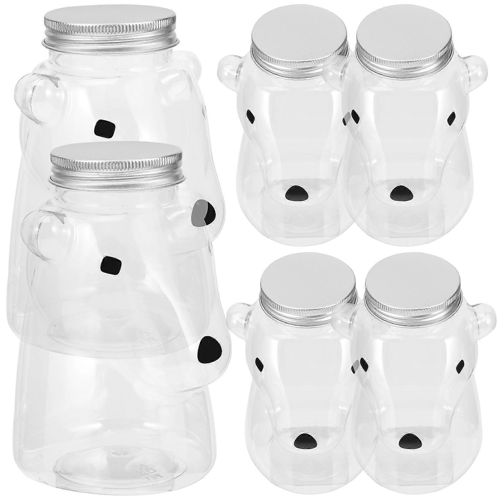 6pcs Transparent Juice Bottles with Lids Portable Beverage Bottles for Drinks Milk Tea PET