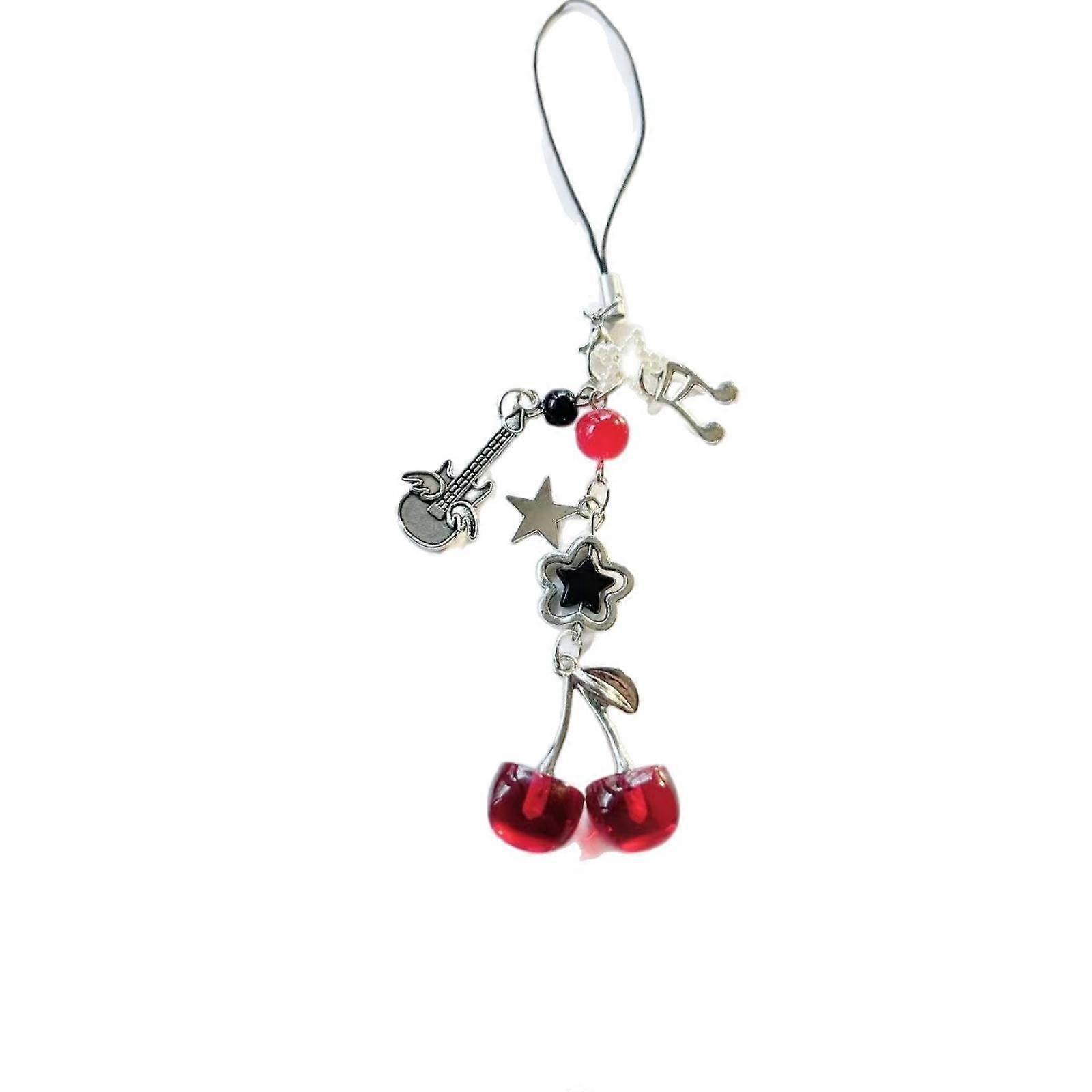 Key Pendant Red Cherry Bow Phone Charm Y2K Style Bag Decor